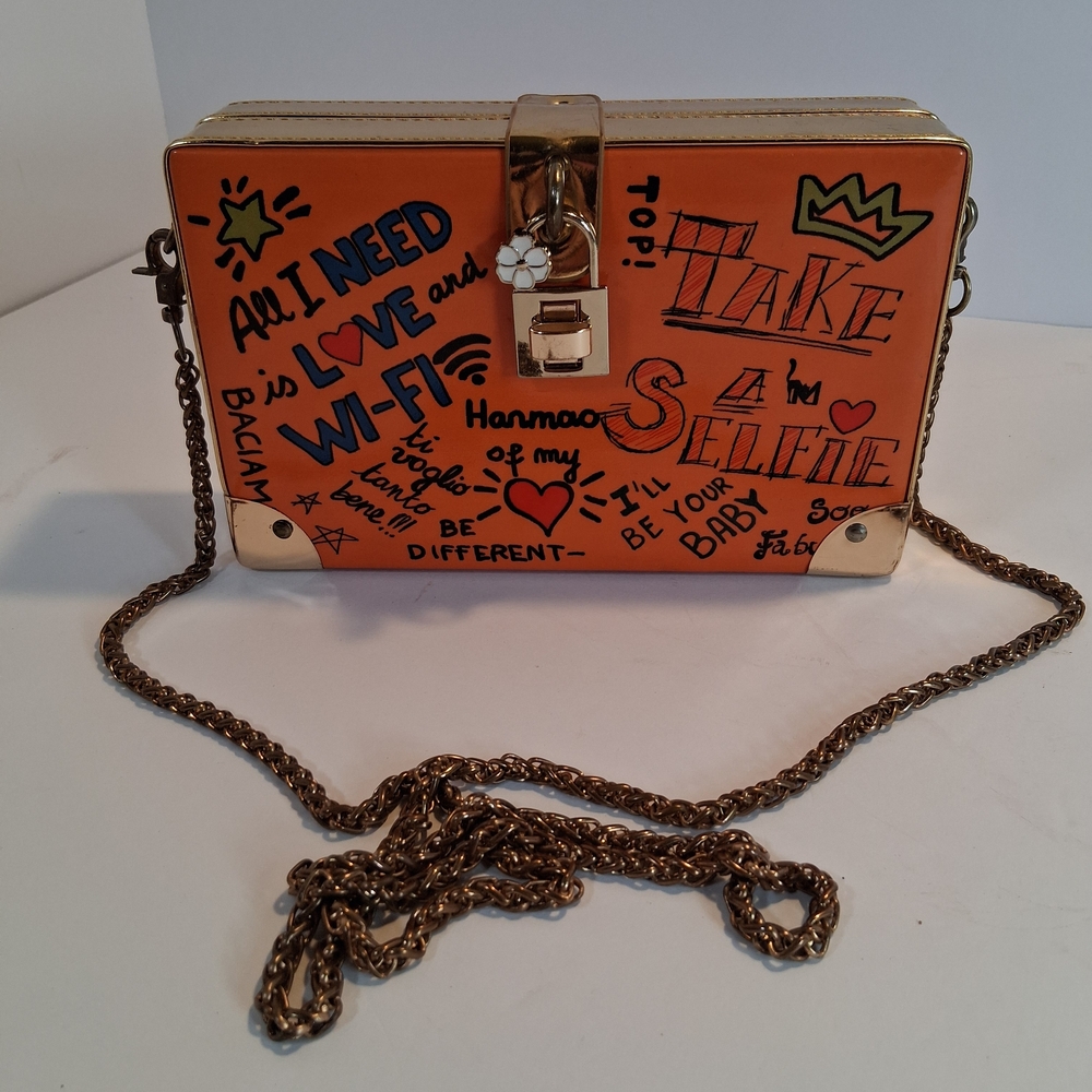 H&M Orange Graphic Crossbody Bag with Gold Chain